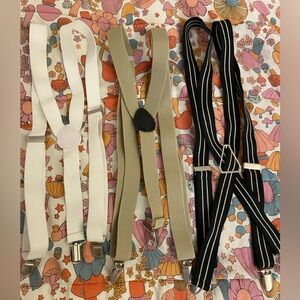 Set of Three Suspenders - White, Tan, Black Pinstripe